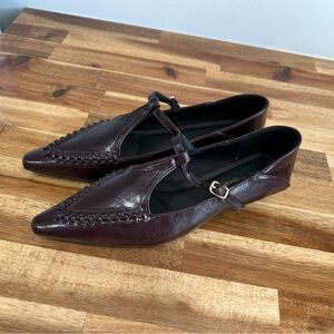 Maroon Leather Pointed Toe Flats